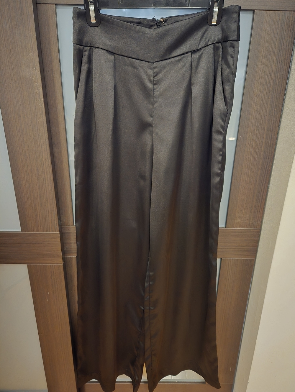 Witchy Black Wide-Leg Satin Trousers